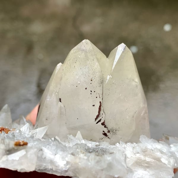 Large twinned calcite crystal with sketch-pattern lines from Hubei, China, second angle