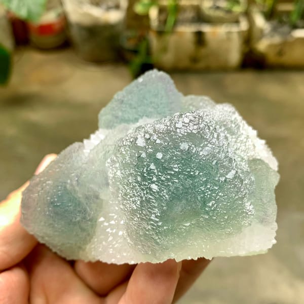 Large stepped green fluorite mounds with sugary skin from Fujian, China, reverse side