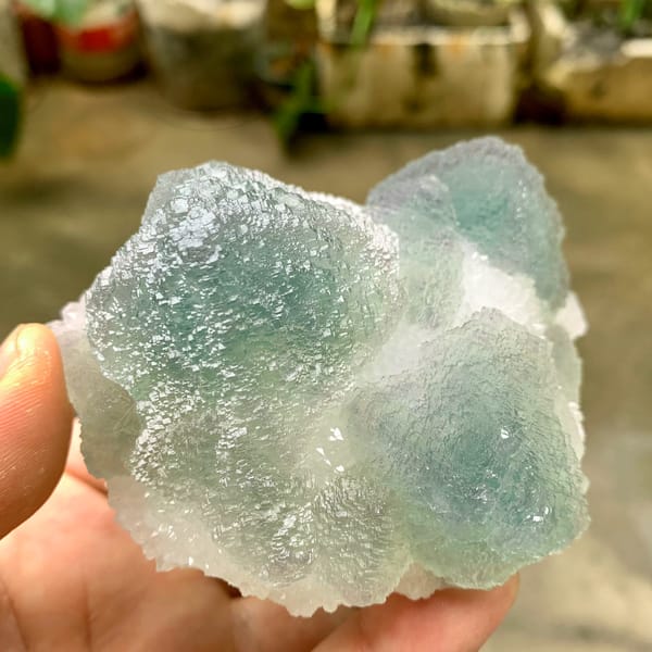 Large stepped green fluorite mounds with sugary skin from Fujian, China, top view