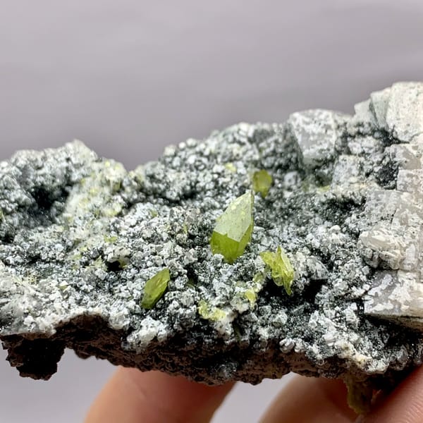 Yellow-green titanite crystals on green chlorite plate from Pakistan, second angle