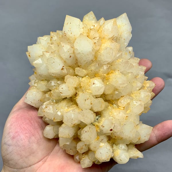 Large yellow pineapple-textured quartz cluster from Fujian, China, second angle