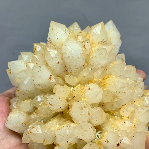 Large yellow pineapple-textured quartz cluster from Fujian, China, top view