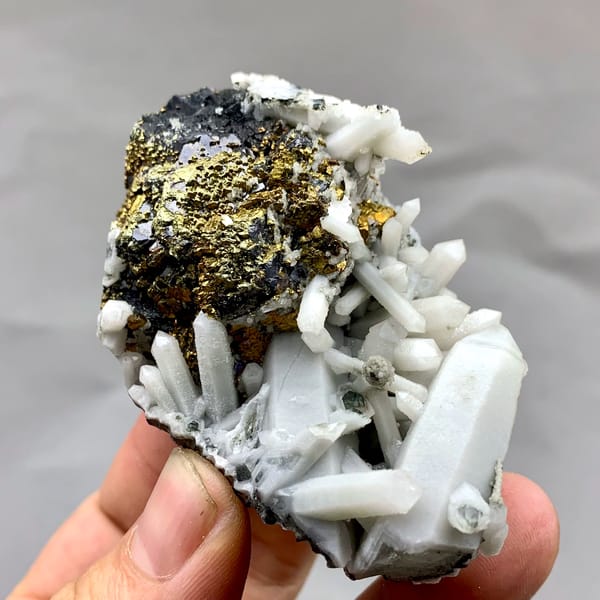 Golden chalcopyrite and black marmatite with white quartz from Inner Mongolia, China, second angle