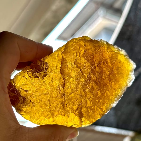 Amber-yellow translucent fluorite block from Zhejiang, China, second angle