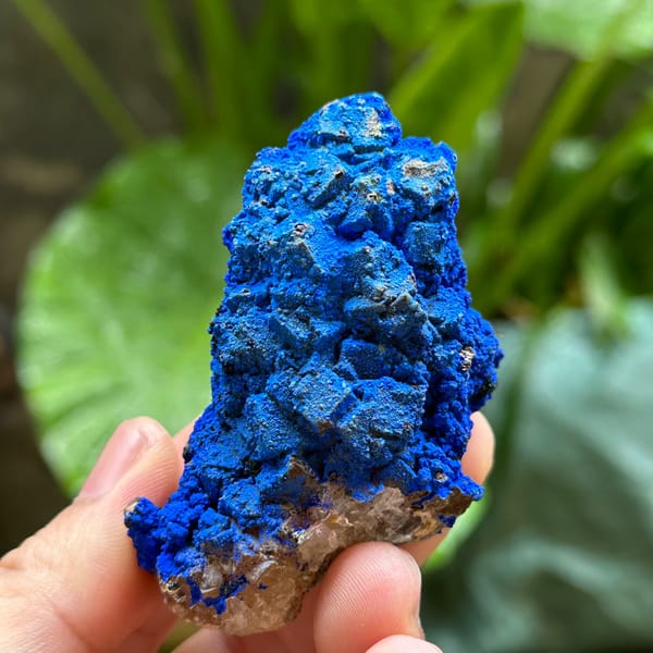 Electric-blue azurite crust covering fluorite from Yunnan, China, second angle
