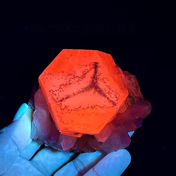 Large hexagonal calcite crystal with star-shaped growth pattern from Fujian, China, second angle