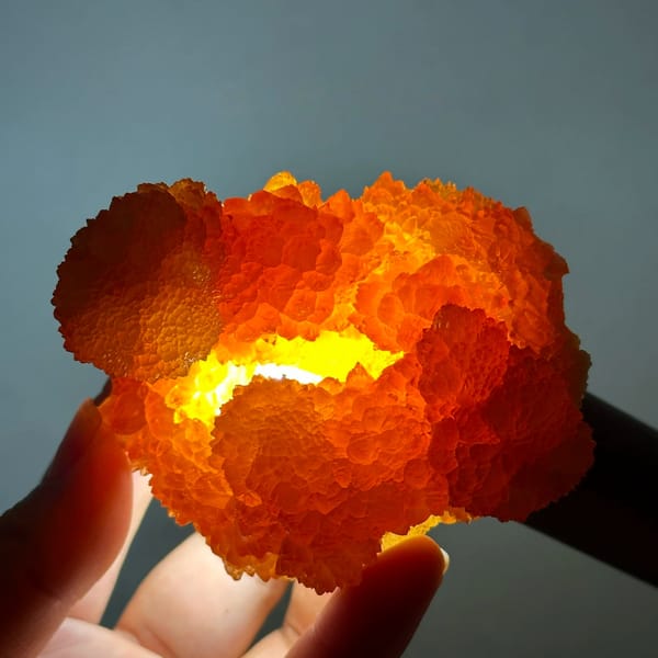 Golden-yellow botryoidal calcite balls from Guizhou, China, close-up of the crystal faces