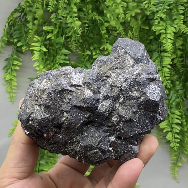 Heavy block of galena with sphalerite and pyrite from Peru, detail of the matrix contact