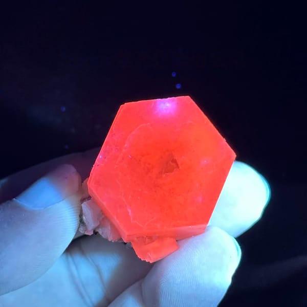 Flat white hexagonal calcite crystal with yellow core from Fujian, China, second angle