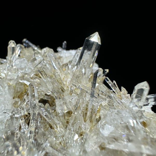Dense cluster of transparent quartz needles from Hunan, China, second angle
