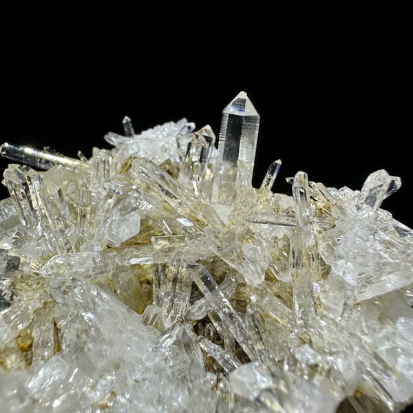 Dense cluster of transparent quartz needles from Hunan, China, top view