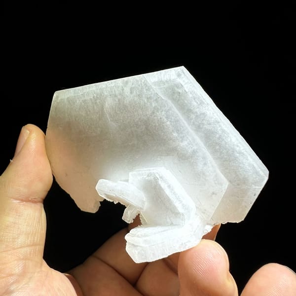 Large flat milky-white tabular calcite crystal from Fujian, China, reverse side