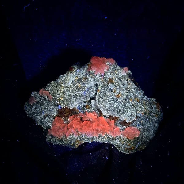 Red gem sphalerite crystals on grey calcite and quartz from Hunan, China, second angle