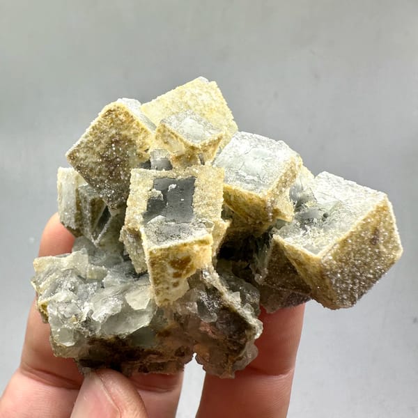 Etched cream fluorite cubes with sugary skin from Fujian, China, top view