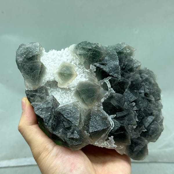 Dark green octahedral fluorite with white stepped fluorite from Zhejiang, China, second angle