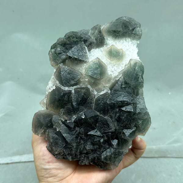 Dark green octahedral fluorite with white stepped fluorite from Zhejiang, China, reverse side