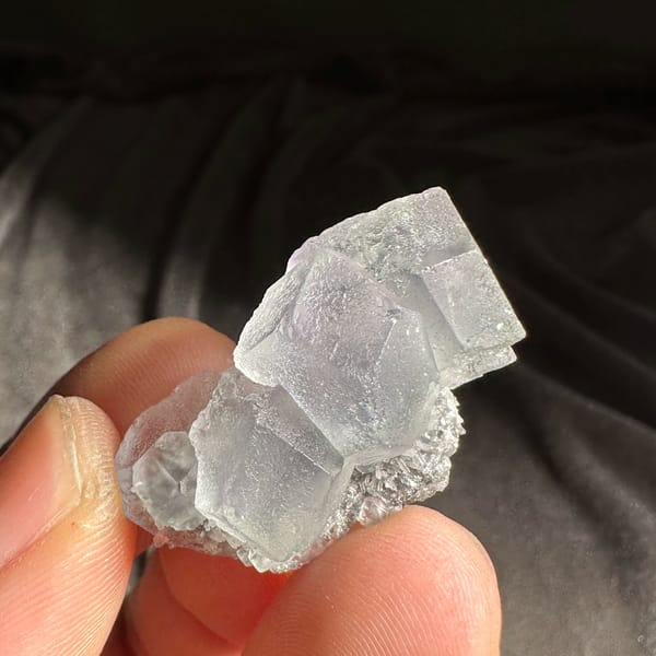 Pale blue-green fluorite cube group from Fujian, China, top view