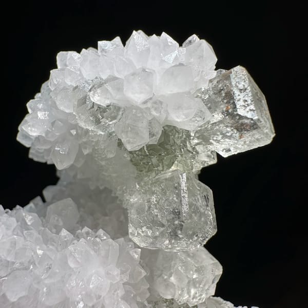Transparent green fluorite cubes with inclusions on white quartz from Guangdong, China, second angle