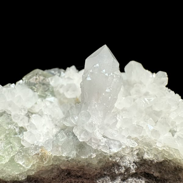 White quartz druse plate with pale green fluorite from Guangdong, China, second angle