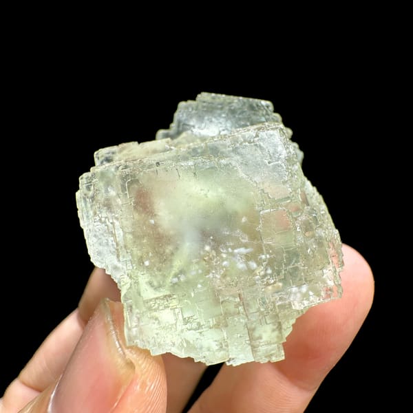 Glass-clear pale green fluorite cube from Guangdong, China, top view