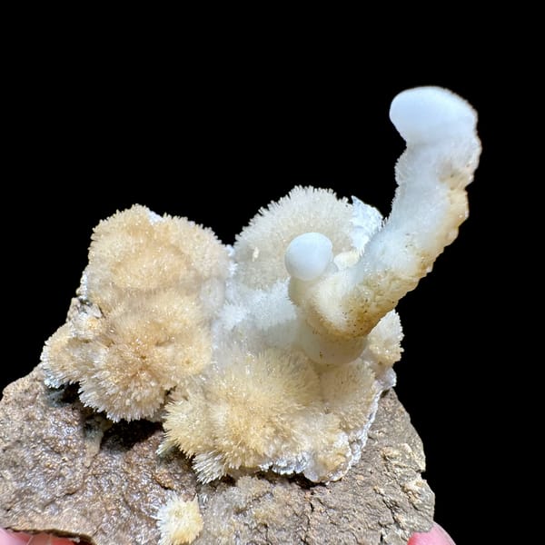 Yellow and white aragonite with hooked spire from Guizhou, China, second angle
