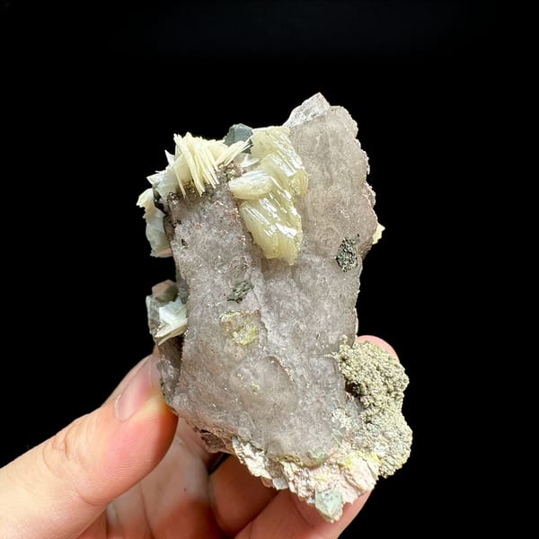 Tea-brown quartz block with calcite, feldspar and mica from Yunxiao, Fujian, China