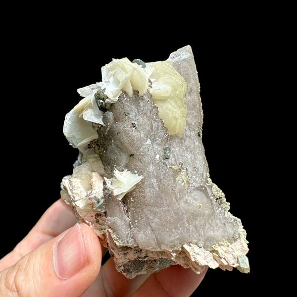 Tea-brown quartz block with calcite, feldspar and mica from Yunxiao, Fujian, China, second angle