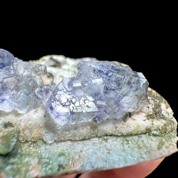 Pale blue fluorite octahedra on white feldspar from Yunxiao, Fujian, China, second angle