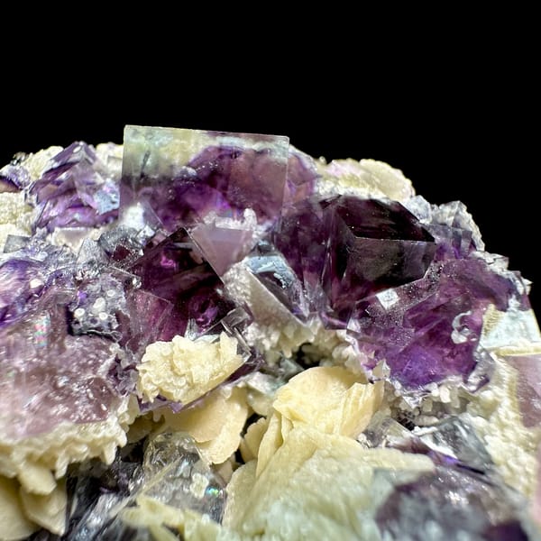 Glassy purple phantom fluorite cubes on cream siderite from Inner Mongolia, China, second angle