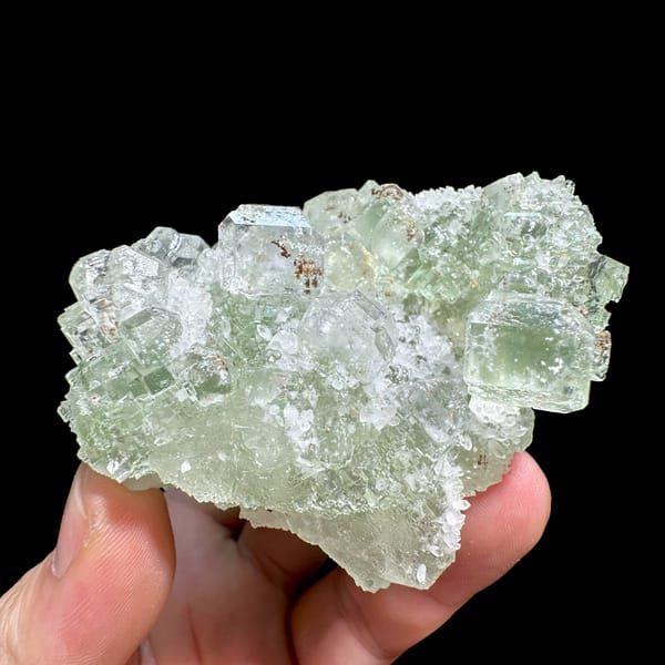 Pale green fluorite cubes with inclusions from Guangdong, China, top view