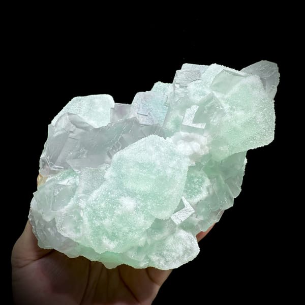 Twinned purple and green sugar fluorite cubes from Jiangxi, China, reverse side