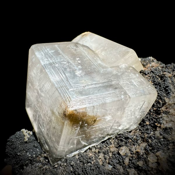 Star calcite crystals enclosing green fluorite on dark matrix from Fujian, China, top view