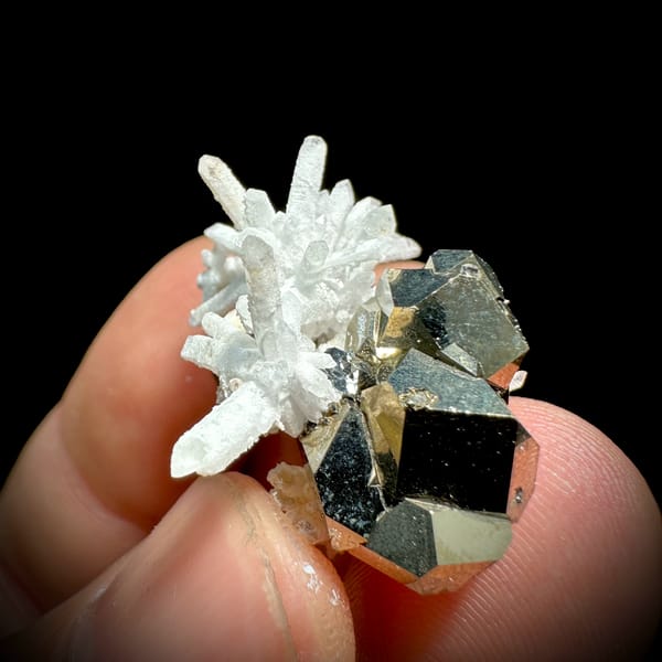 Gold pyrite crystal with clear quartz needle burst from Inner Mongolia, China, reverse side