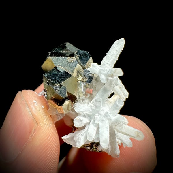 Gold pyrite crystal with clear quartz needle burst from Inner Mongolia, China, top view