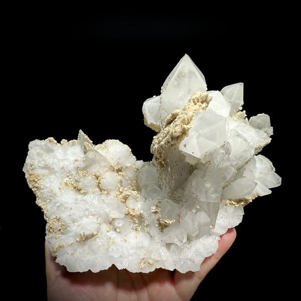 Large white quartz plate with dolomite cap and fluorite from Yaogangxian Mine, Hunan, China, detail of the matrix contact
