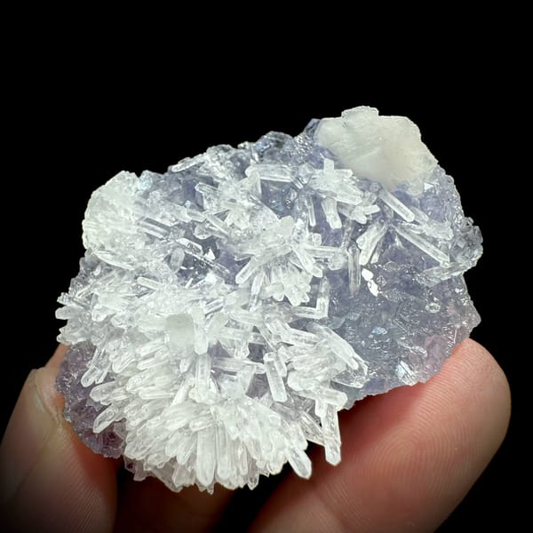 Clear quartz needles over lavender-blue fluorite from Fujian, China, reverse side