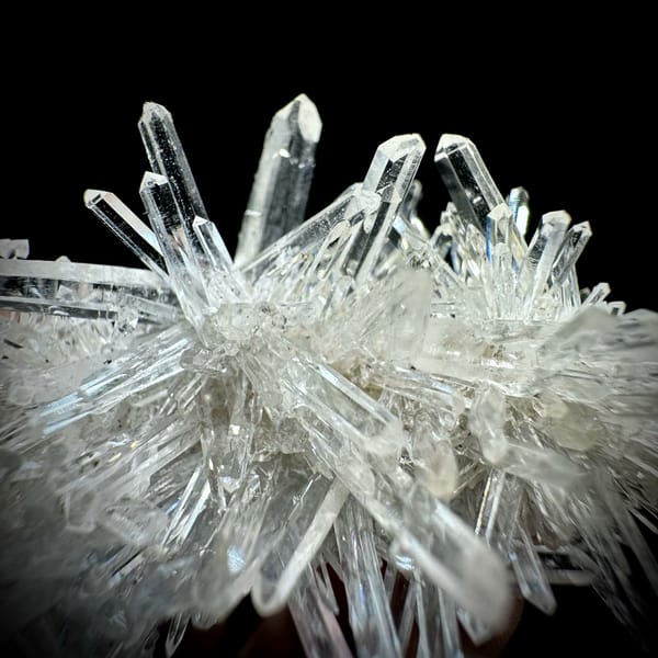 Transparent chrysanthemum quartz spray from Jinkouhe, Sichuan, China, second angle