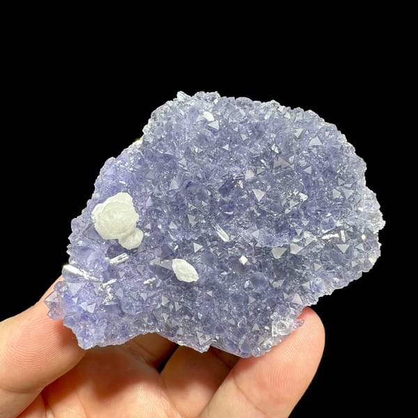 Lavender-blue fluorite plate with white calcite rosette from Fujian, China, reverse side