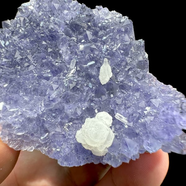 Lavender-blue fluorite plate with white calcite rosette from Fujian, China, top view