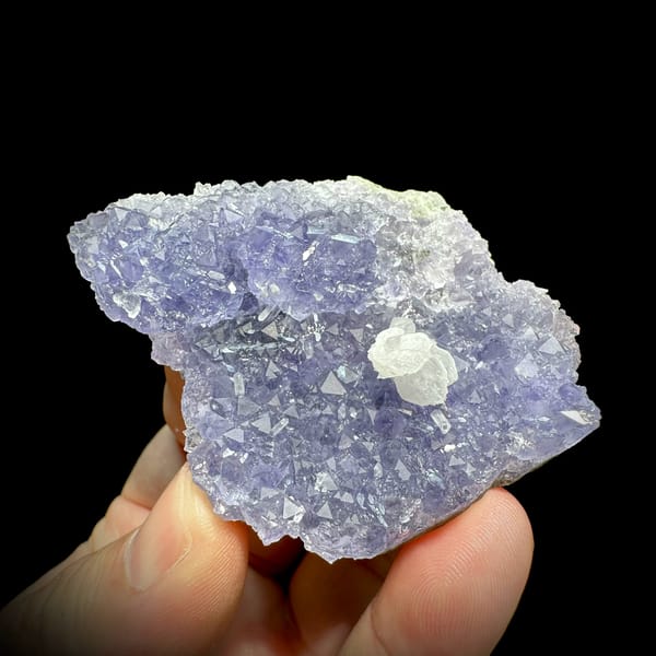 Lavender fluorite plate with white calcite rosette from Fujian, China, reverse side