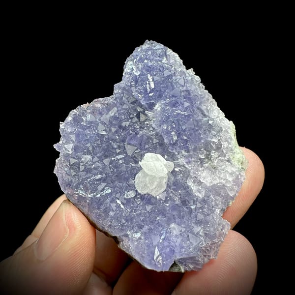 Lavender fluorite plate with white calcite rosette from Fujian, China, top view
