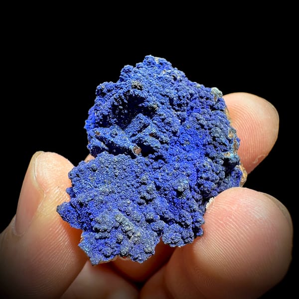 Royal-blue azurite crust covering fluorite from Yunnan, China, second angle