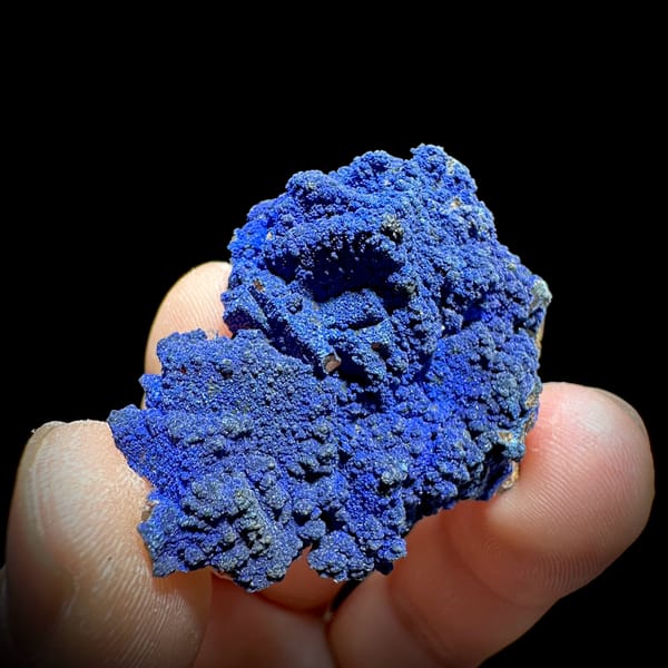 Royal-blue azurite crust covering fluorite from Yunnan, China, reverse side