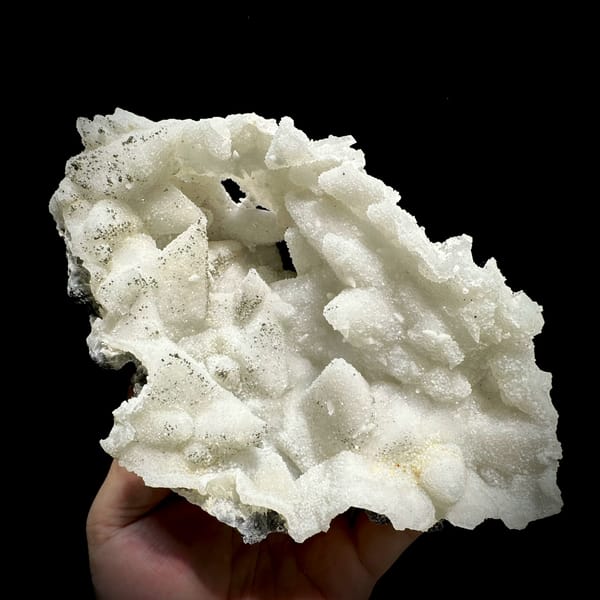 Cream quartz pseudomorphs after calcite with pyrite from Fujian, China, reverse side
