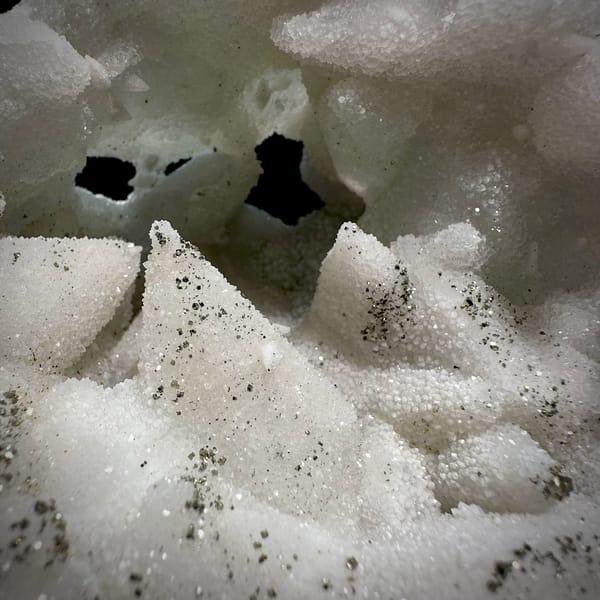 Cream quartz pseudomorphs after calcite with pyrite from Fujian, China, top view