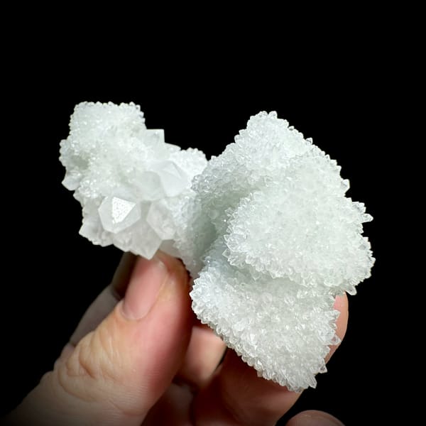 Mint-white sugar-frosted fluorite octahedron group from Guangdong, China, second angle