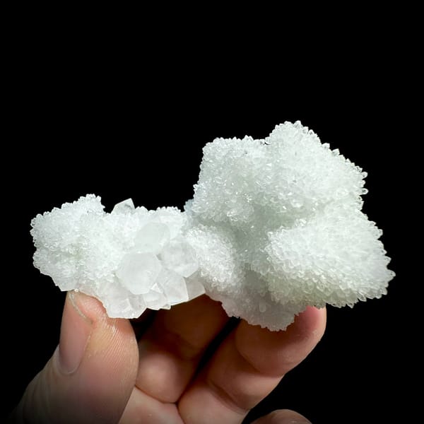 Mint-white sugar-frosted fluorite octahedron group from Guangdong, China, reverse side