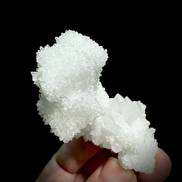 Mint-white sugar-frosted fluorite octahedron group from Guangdong, China, top view