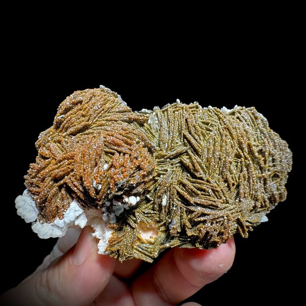 Sparkling brown vanadinite over bladed baryte from Morocco, reverse side