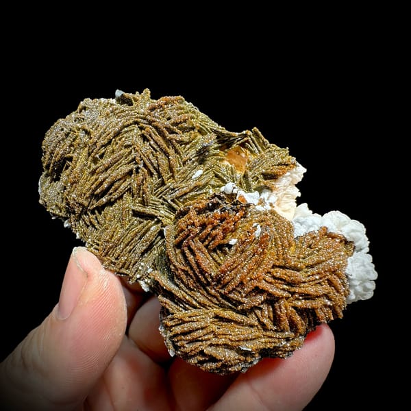 Sparkling brown vanadinite over bladed baryte from Morocco, top view